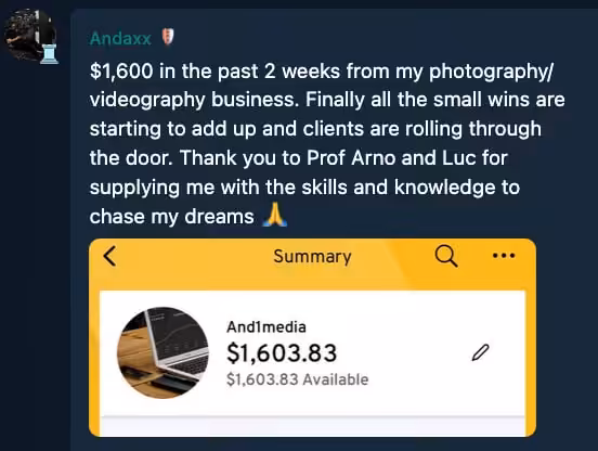 Screenshot of Andaxx posting his results inside The Real World 2.0